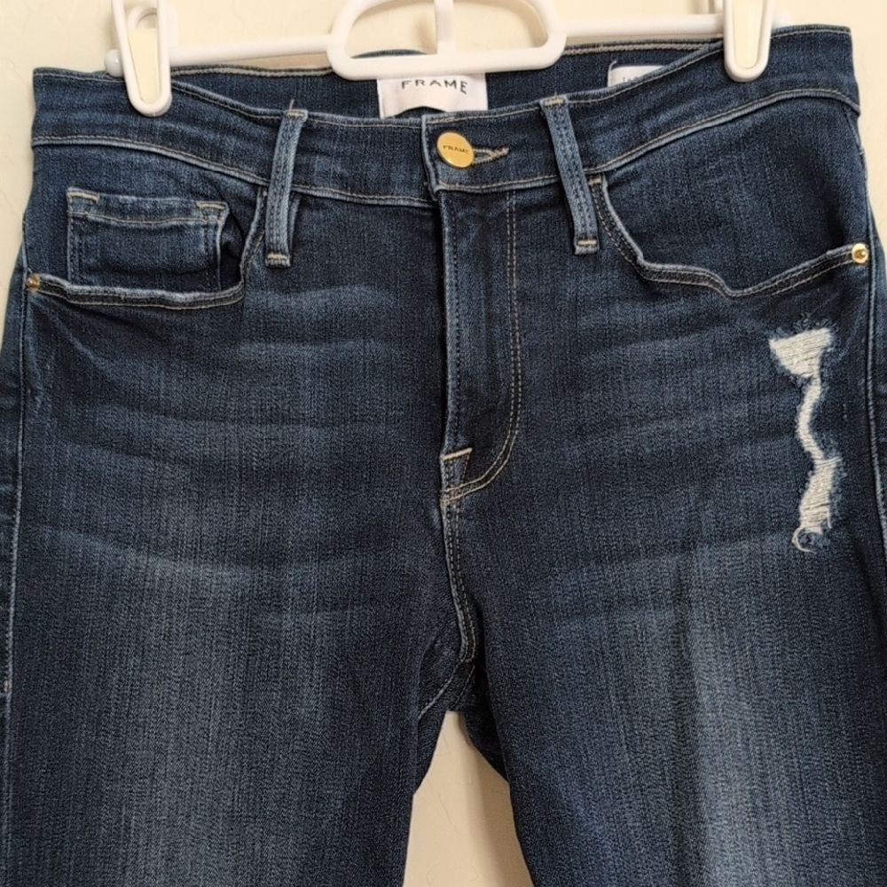 Frame Denim Organic Cotton Le Skinny de Jeanne Magwood Distressed Jeans -Size 28 - Picture 2 of 14